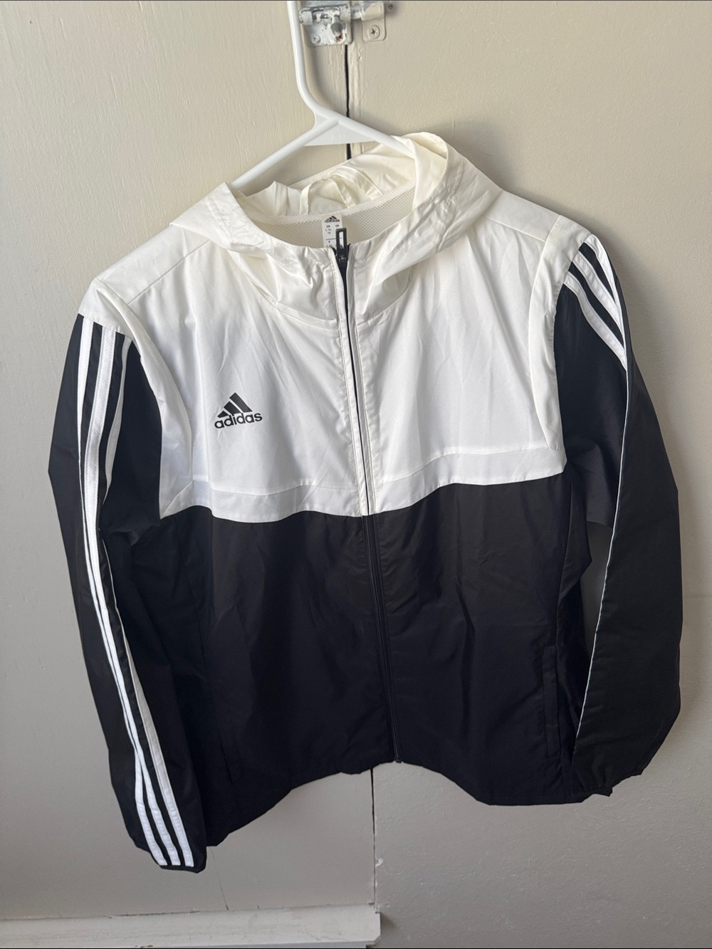 adidas Black and White Hooded Windbreaker Jacket